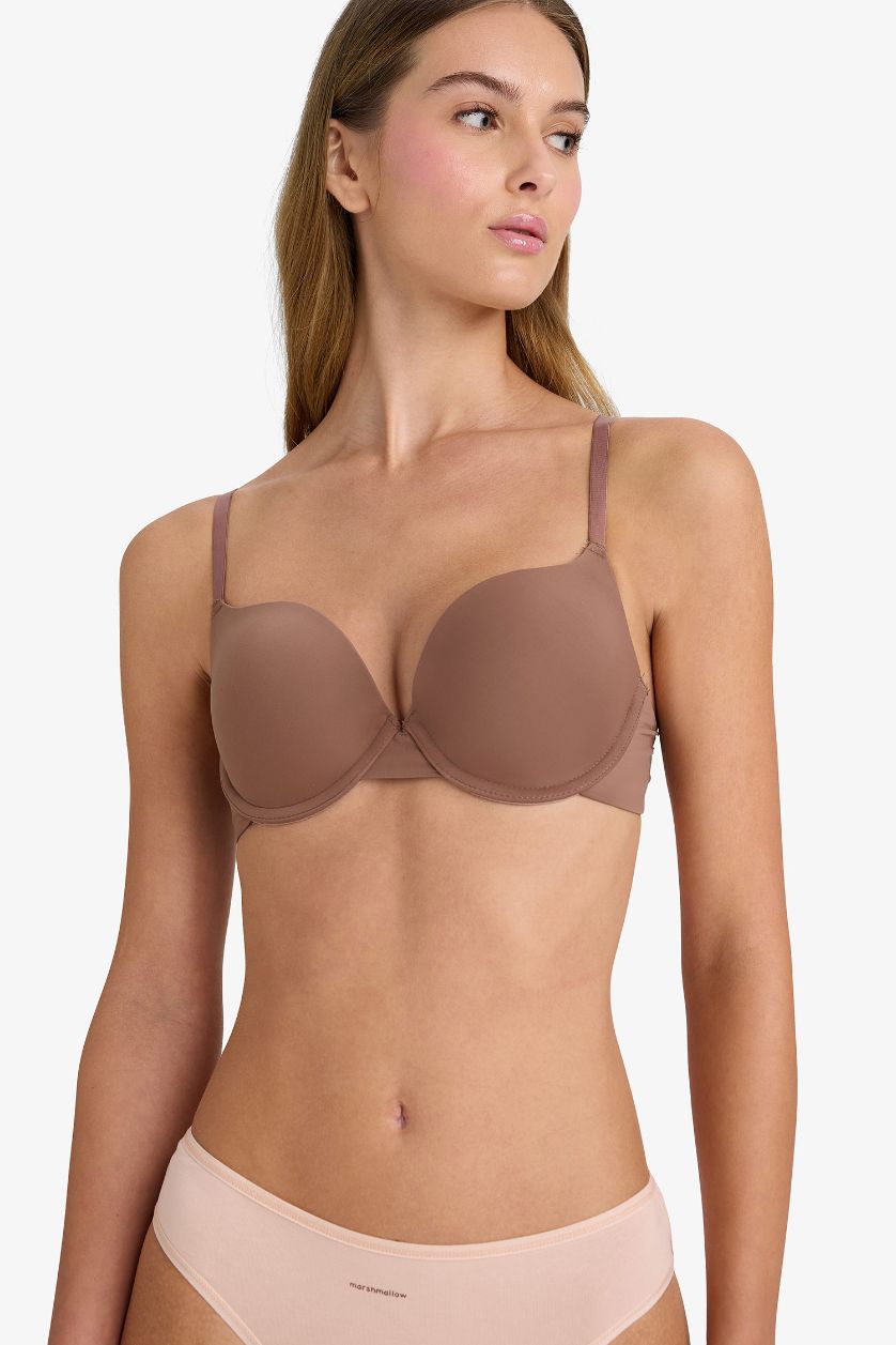 Woman Light Brown Fall in Love Push Up Micro Coated Half Padded T-Shirt Bra