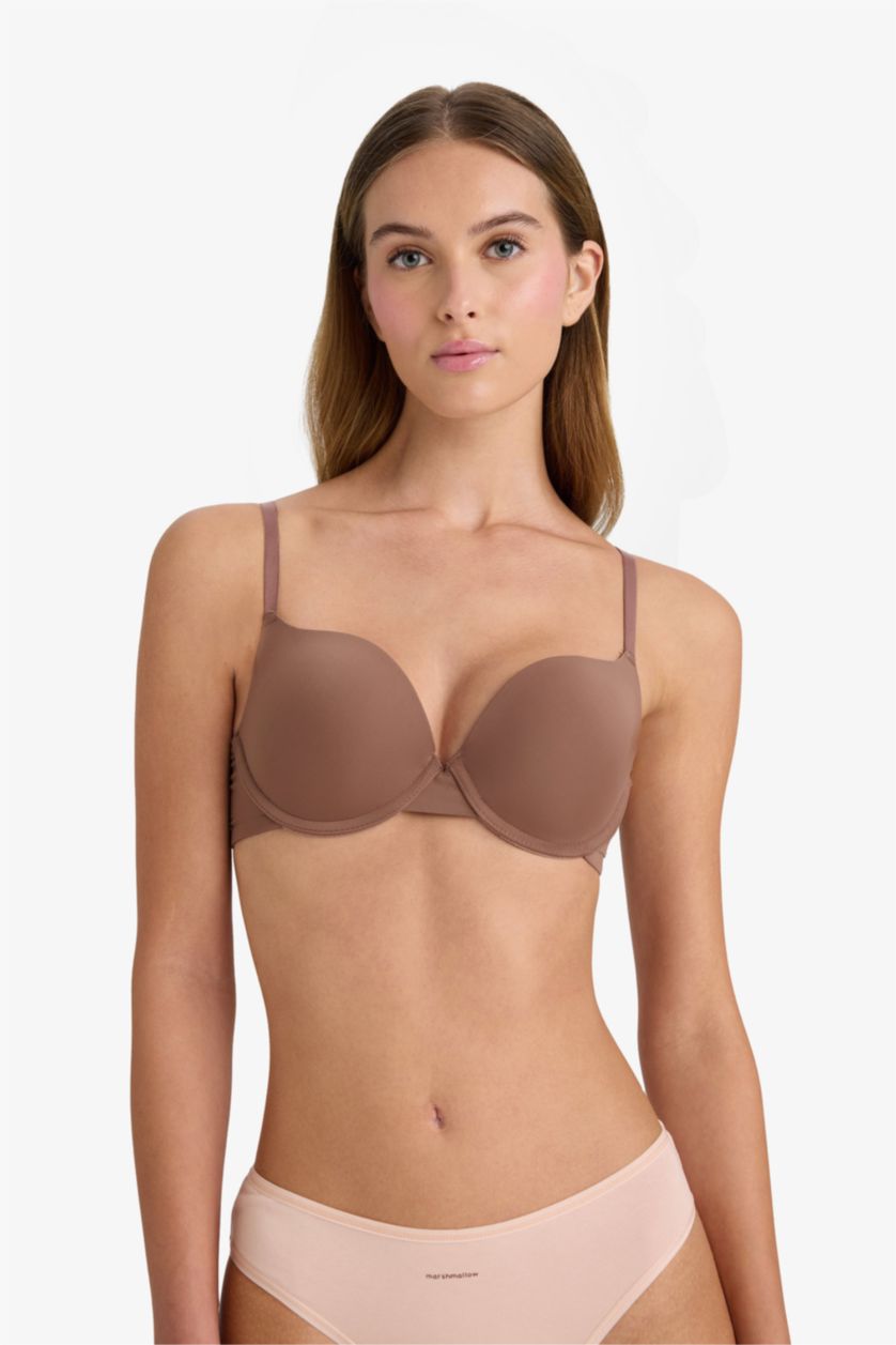 Woman Light Brown Fall in Love Push Up Micro Coated Half Padded T-Shirt Bra