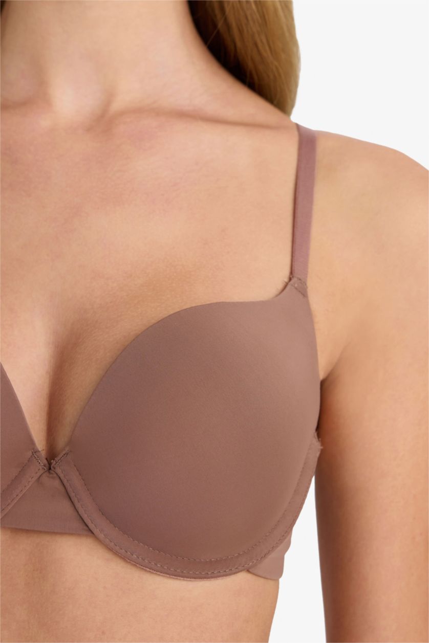 Woman Light Brown Fall in Love Push Up Micro Coated Half Padded T-Shirt Bra
