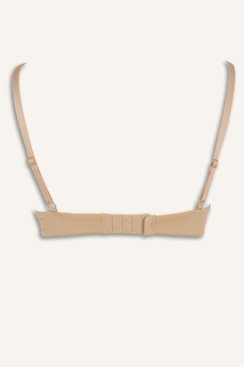 Kadın Bej Push Up Micro Kaplı Yarım Dolgulu Balenli Tişört Bra