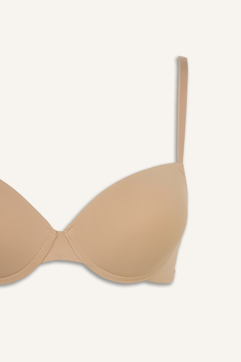 Kadın Bej Push Up Micro Kaplı Yarım Dolgulu Balenli Tişört Bra