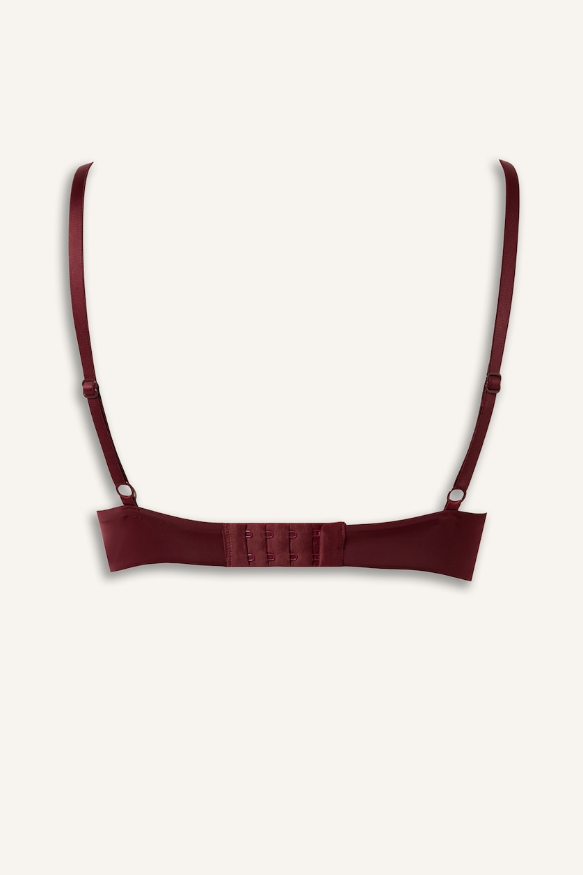 Kadın Bordo Push Up Micro Kaplı Yarım Dolgulu Balenli Tişört Bra