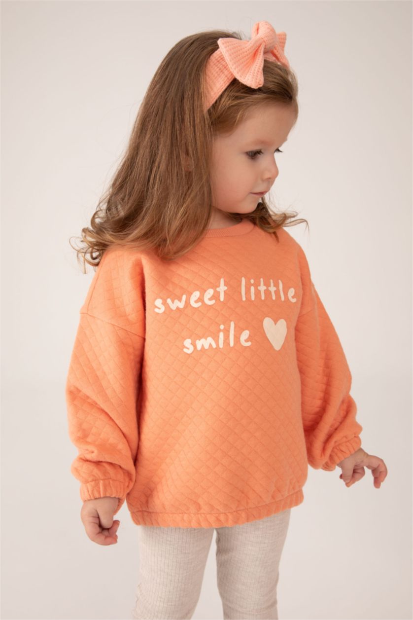 Kız Bebek Somon Kız Bebek Baskılı Bisiklet Yaka Sweatshirt