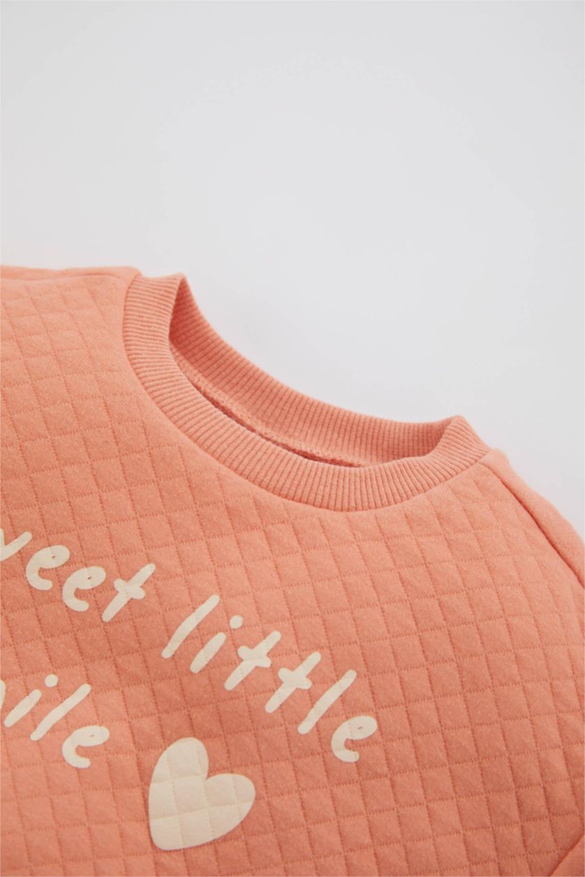 Kız Bebek Somon Kız Bebek Baskılı Bisiklet Yaka Sweatshirt