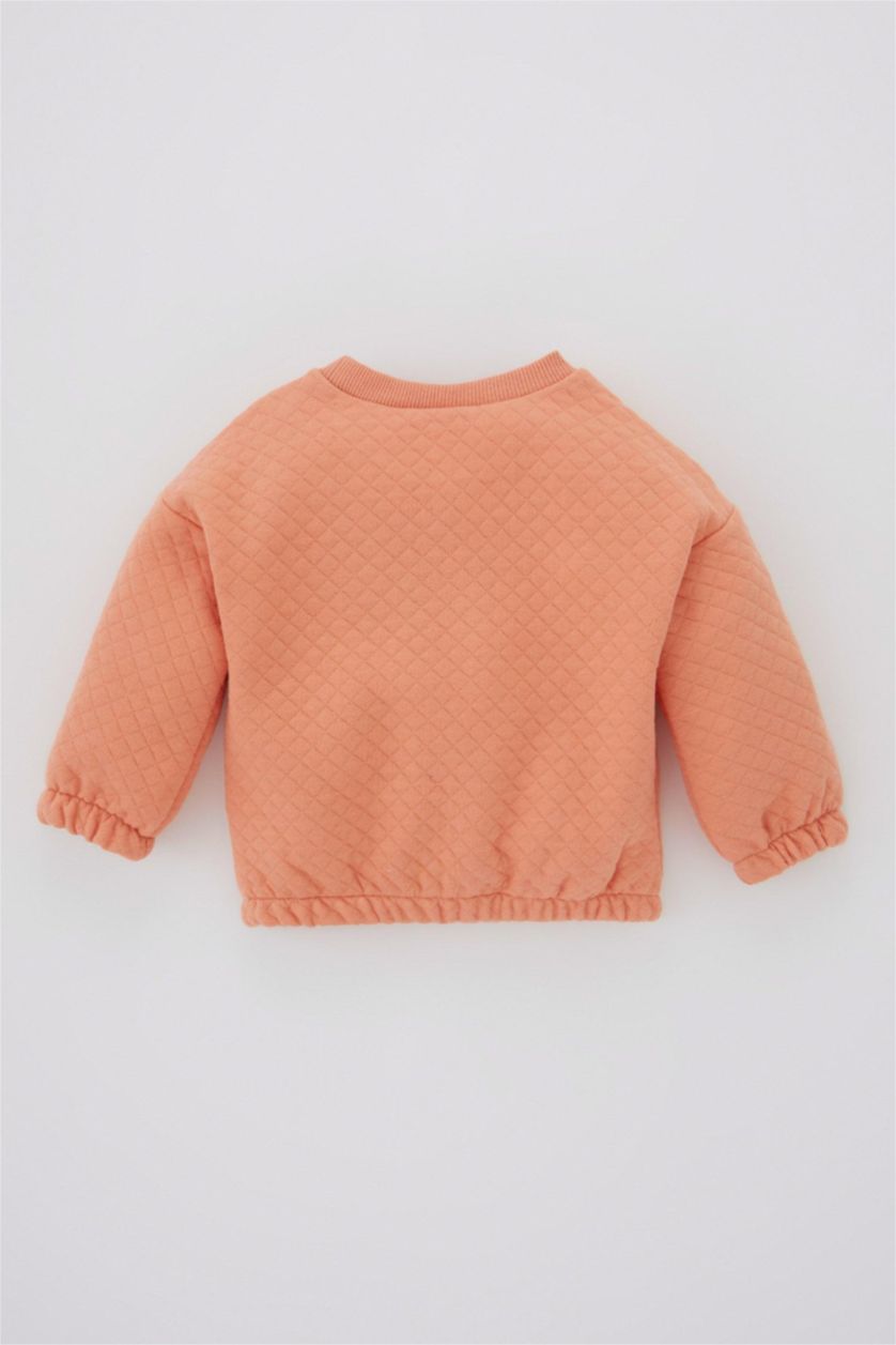 Kız Bebek Somon Kız Bebek Baskılı Bisiklet Yaka Sweatshirt