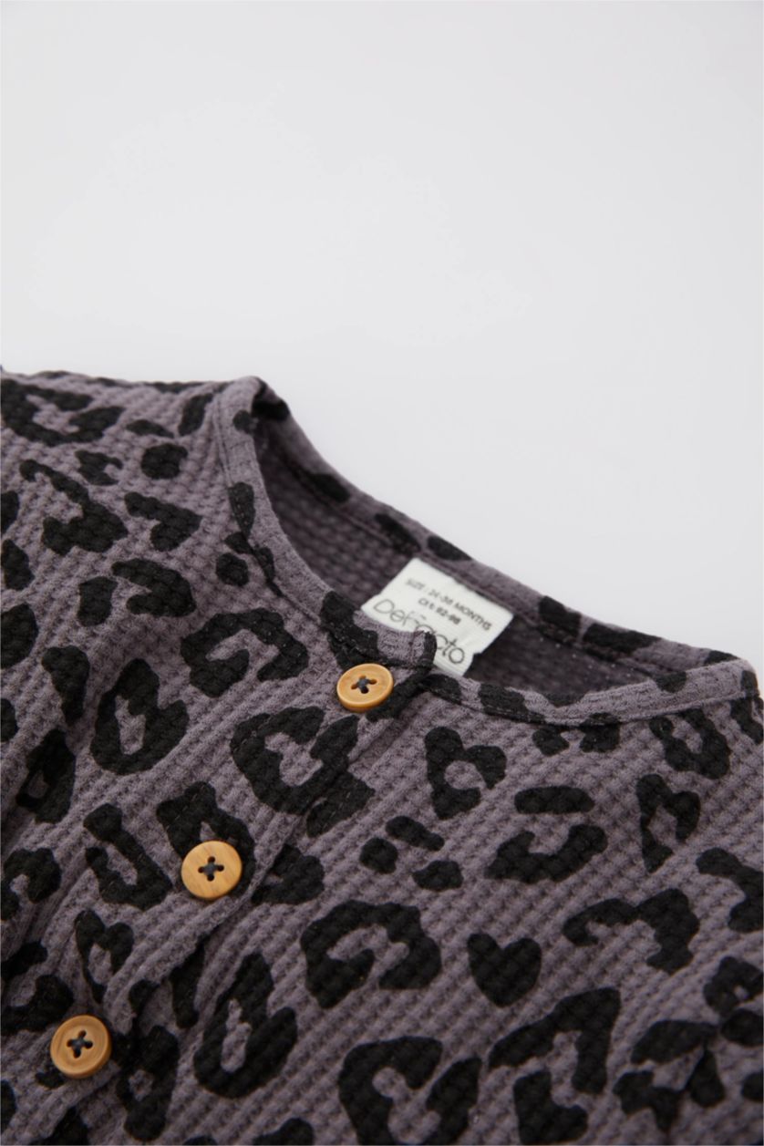 BÉBÉ FILLE Anthracite Robe longue à manches longues à motif Léopard pour bébé fille