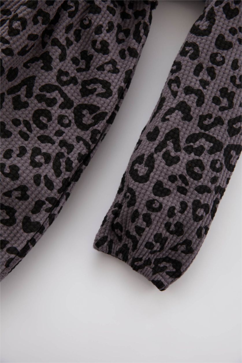 BÉBÉ FILLE Anthracite Robe longue à manches longues à motif Léopard pour bébé fille