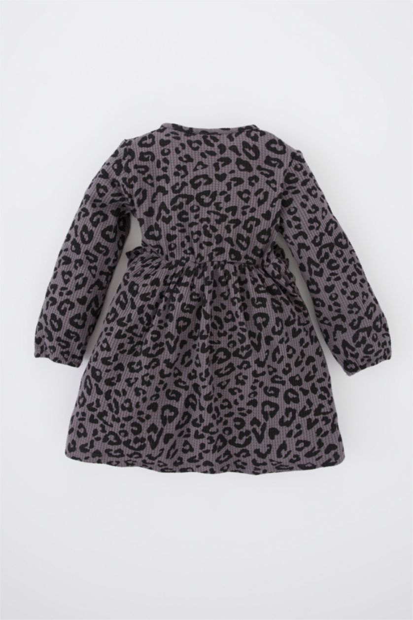 BÉBÉ FILLE Anthracite Robe longue à manches longues à motif Léopard pour bébé fille