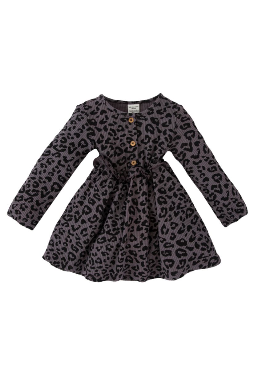 BÉBÉ FILLE Anthracite Robe longue à manches longues à motif Léopard pour bébé fille
