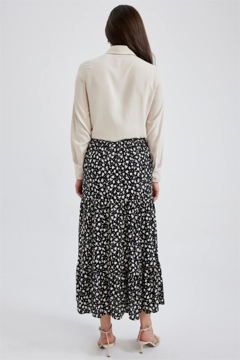 حريمي أسود جيبة ماكسي فلورال فيسكوز