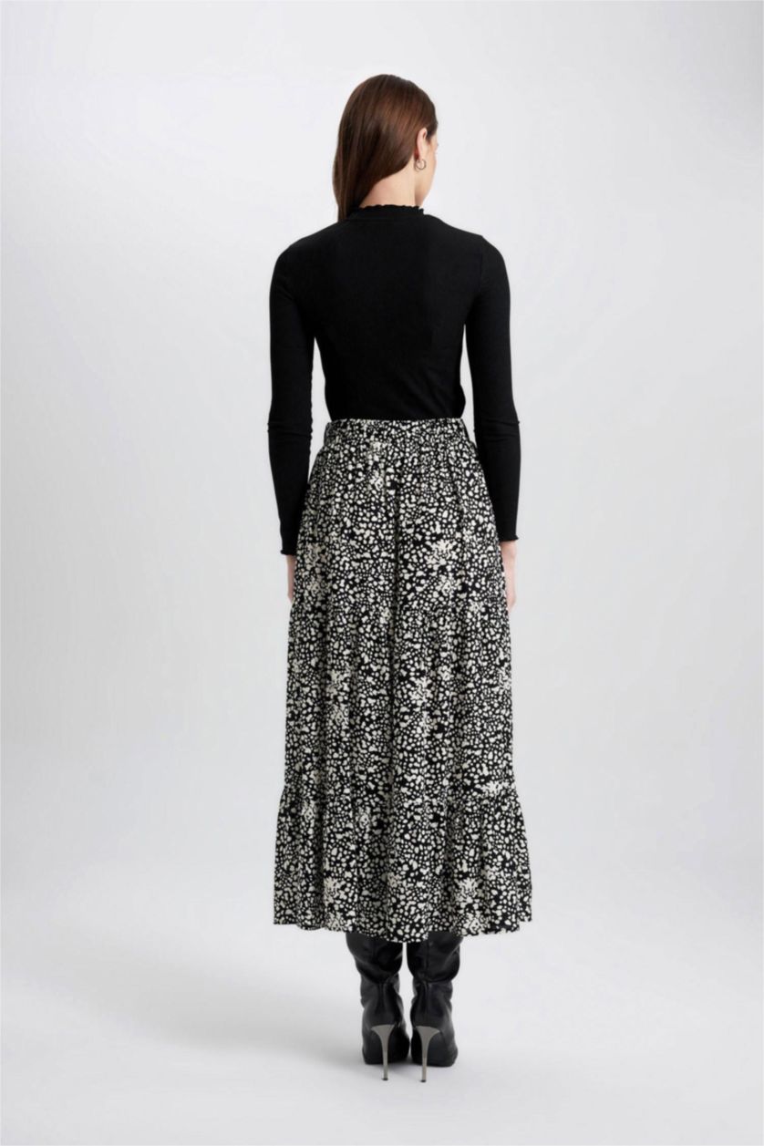 FEMME Noir Jupe Longue en Viscose à Motifs