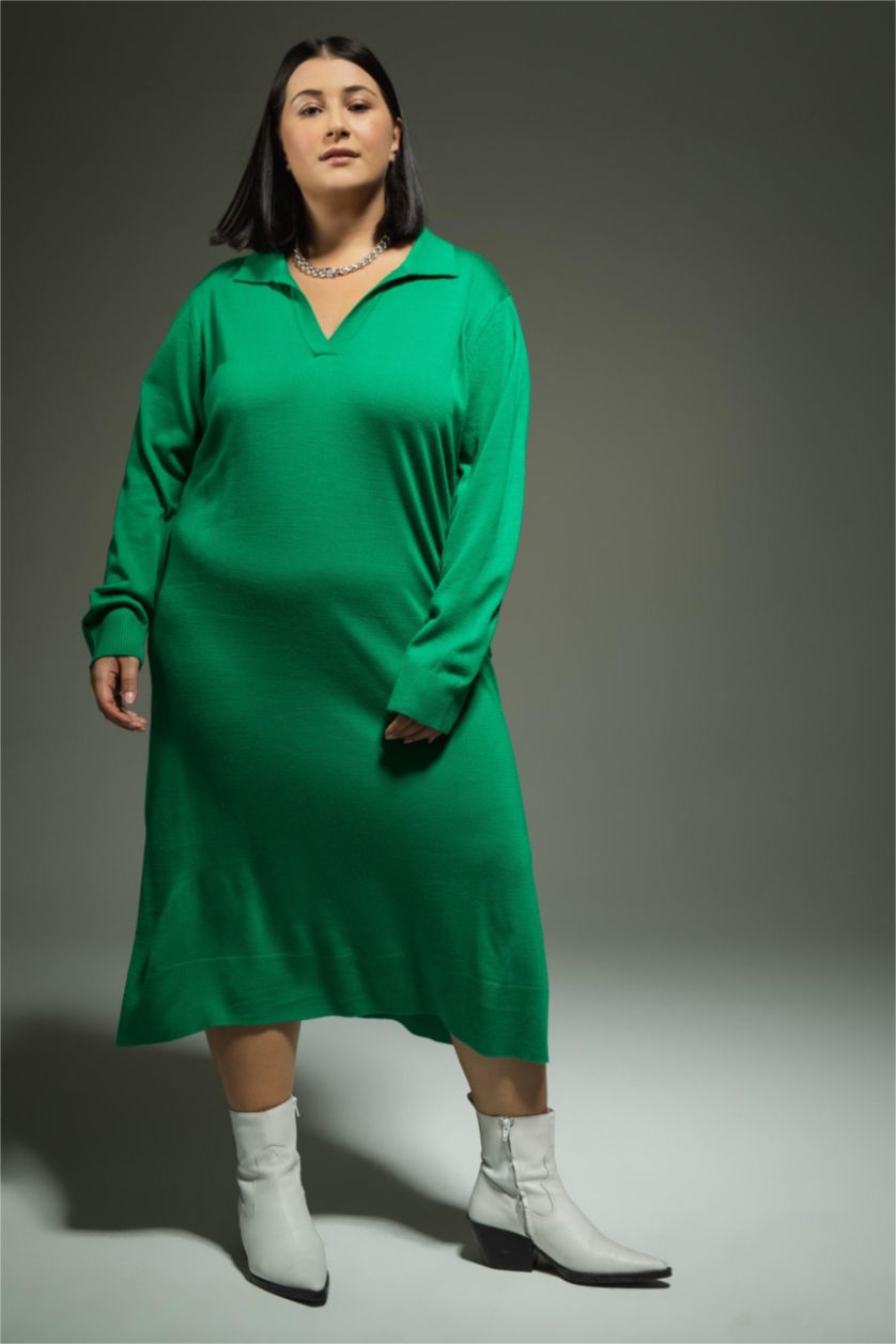 FEMME Vert Robe tricot à col polo de grande taille de DF Plus