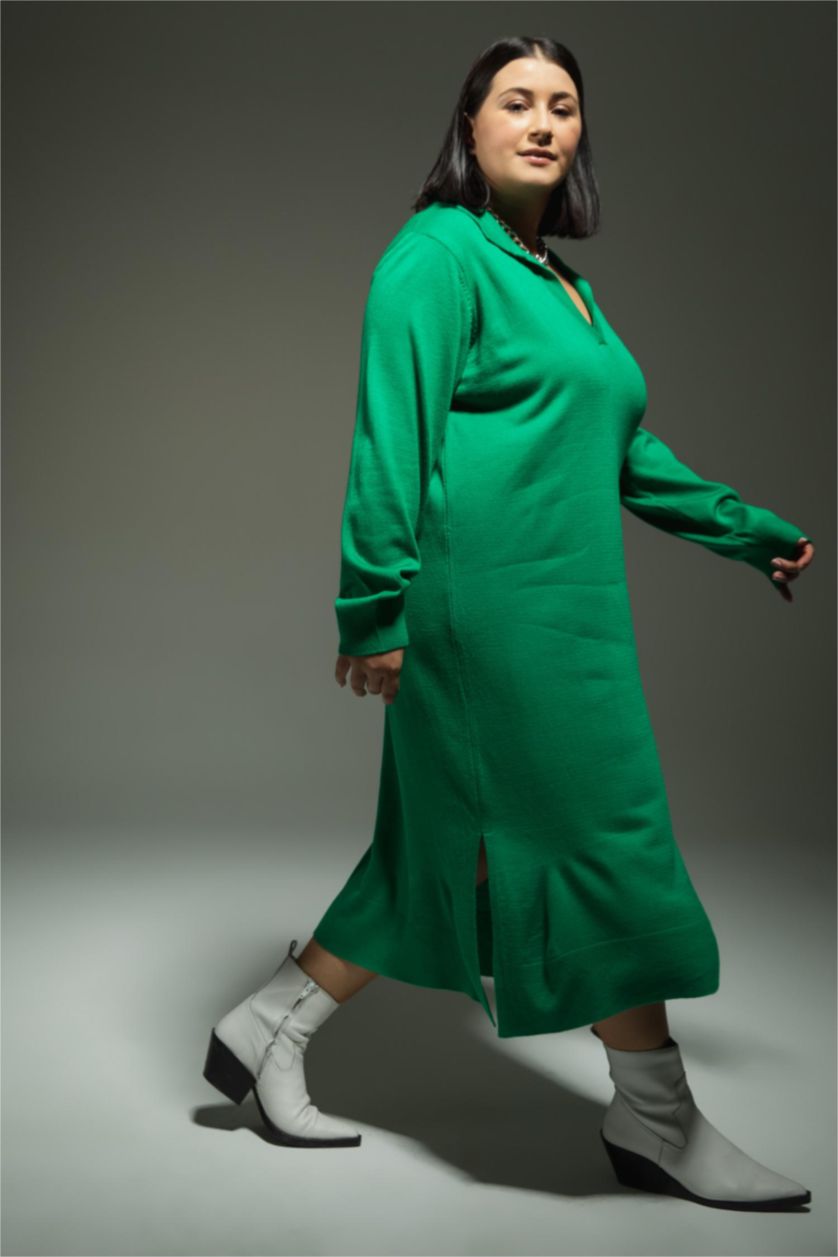 FEMME Vert Robe tricot à col polo de grande taille de DF Plus