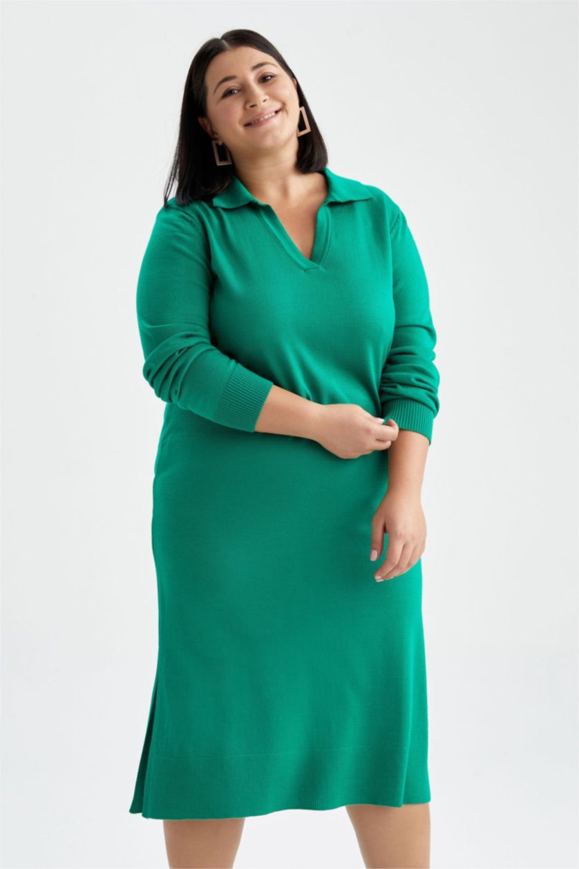 FEMME Vert Robe tricot à col polo de grande taille de DF Plus