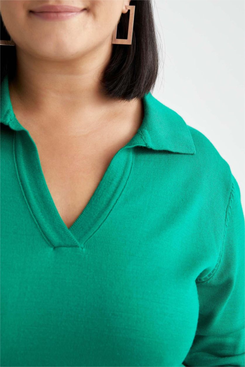 FEMME Vert Robe tricot à col polo de grande taille de DF Plus