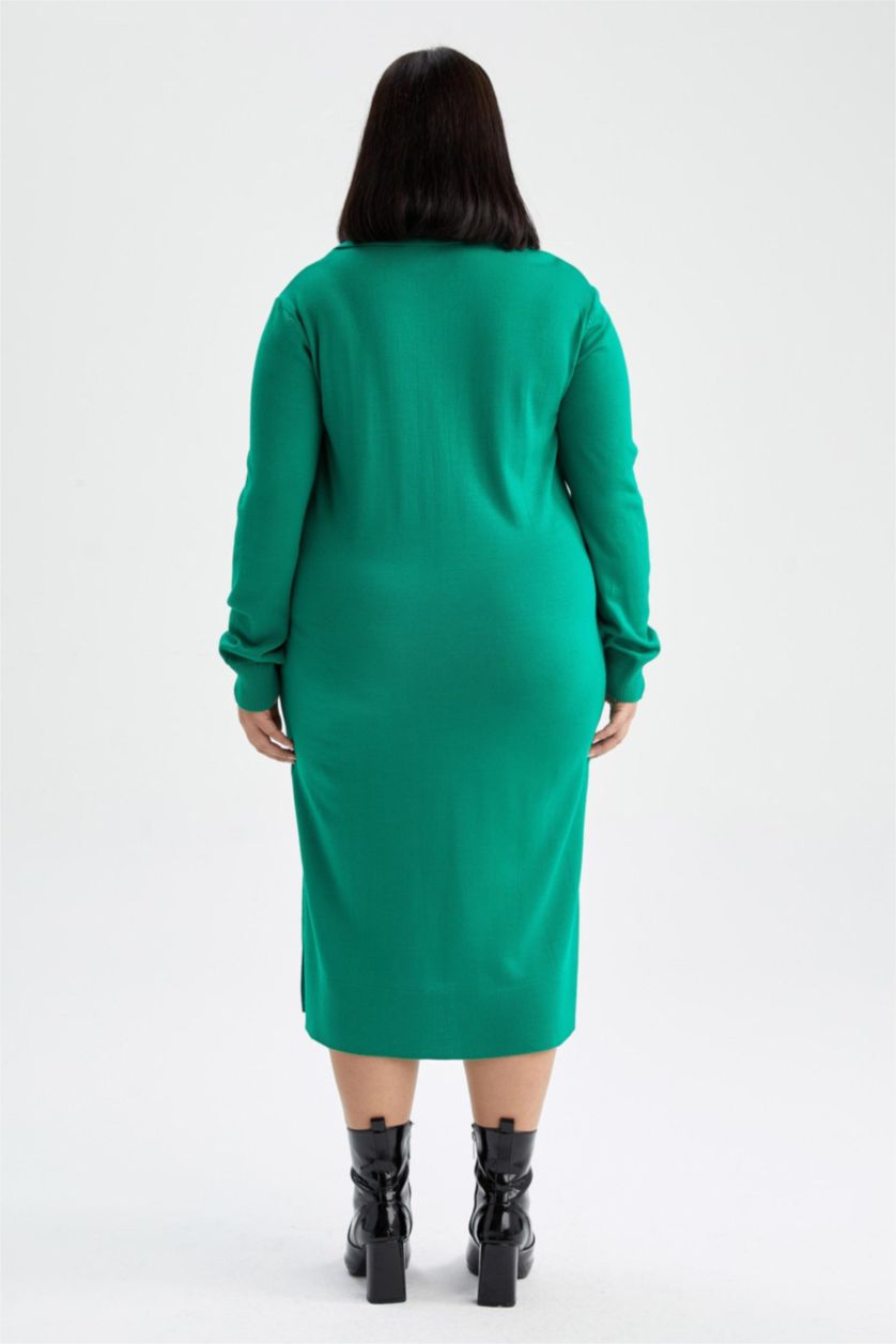 FEMME Vert Robe tricot à col polo de grande taille de DF Plus