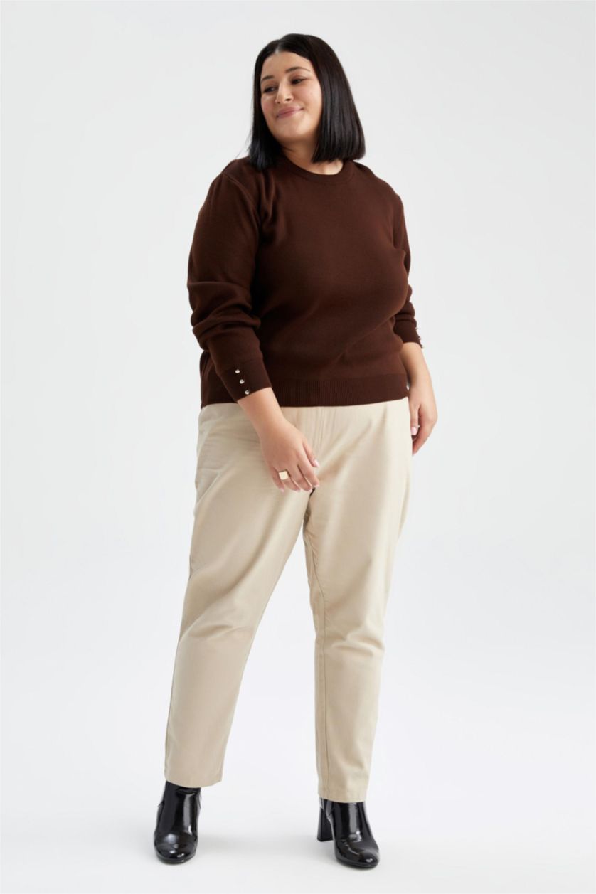 WOMAN Brown Regular Fit Crew Neck Pullover