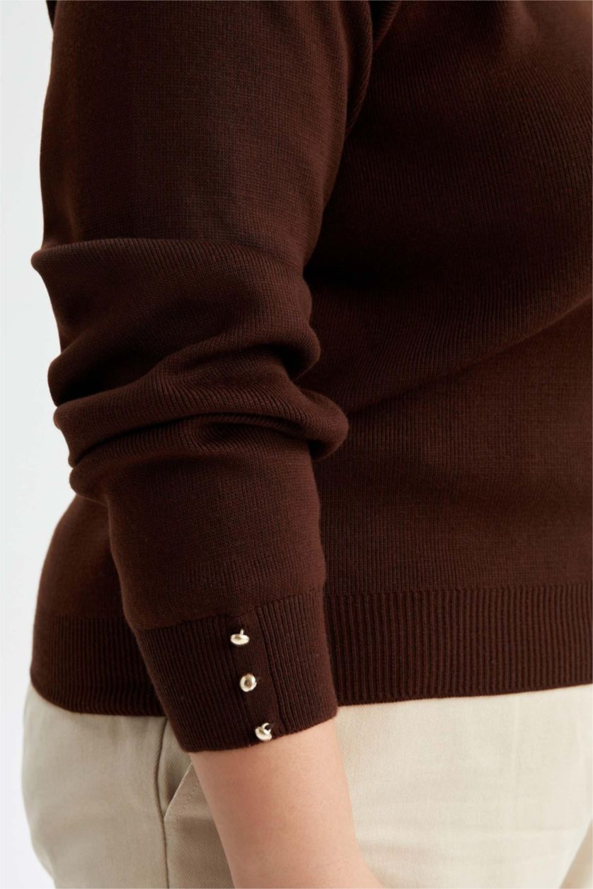 WOMAN Brown Regular Fit Crew Neck Pullover