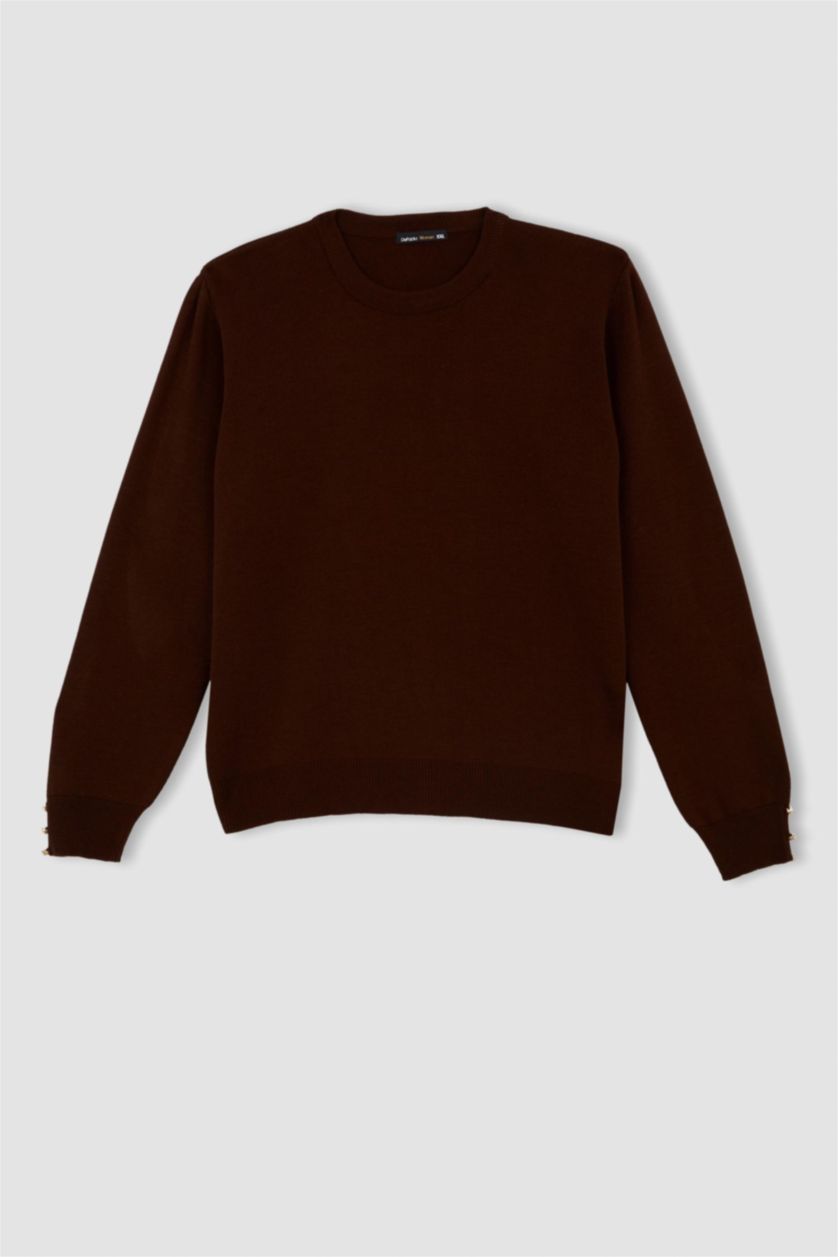 WOMAN Brown Regular Fit Crew Neck Pullover