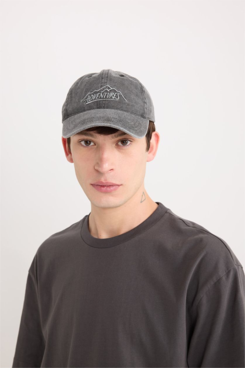 Erkek Antrasit Erkek Nakışlı Jean Cap Şapka