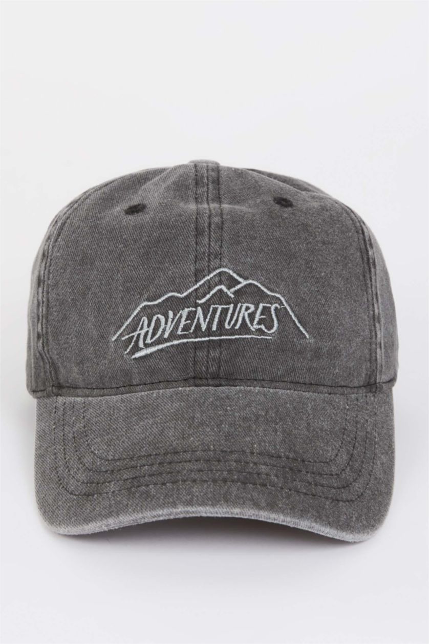Erkek Antrasit Erkek Nakışlı Jean Cap Şapka