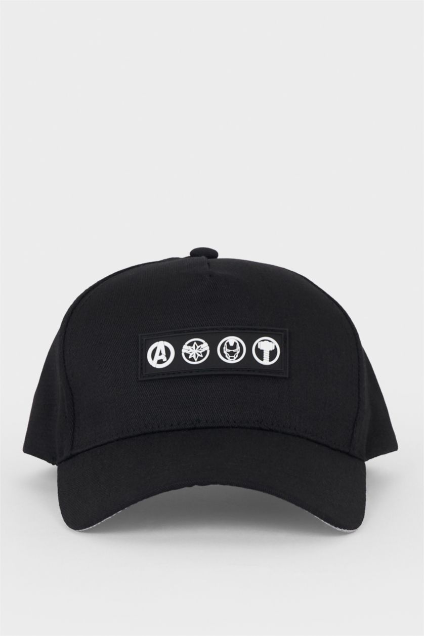 Erkek Siyah Erkek Marvel Avengers Etiket Baskılı Dokuma Beyzbol Basketbol Şapkası