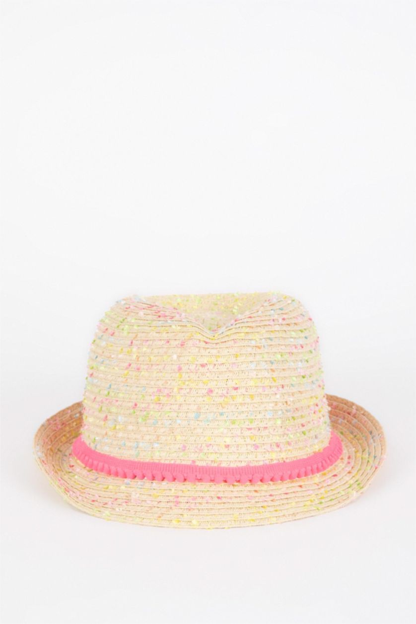 بنات اللون الرملي قبعة قش بناتي