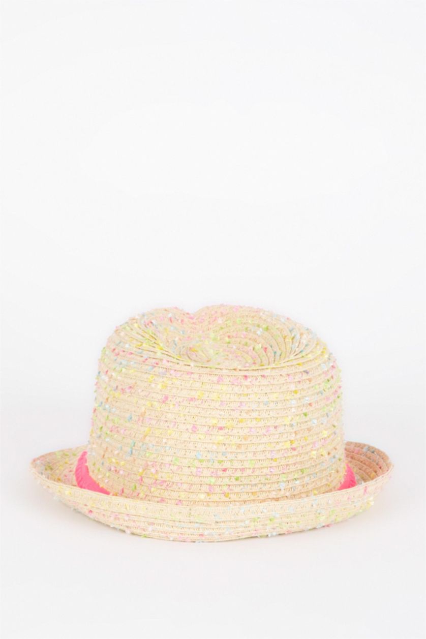 بنات اللون الرملي قبعة قش بناتي