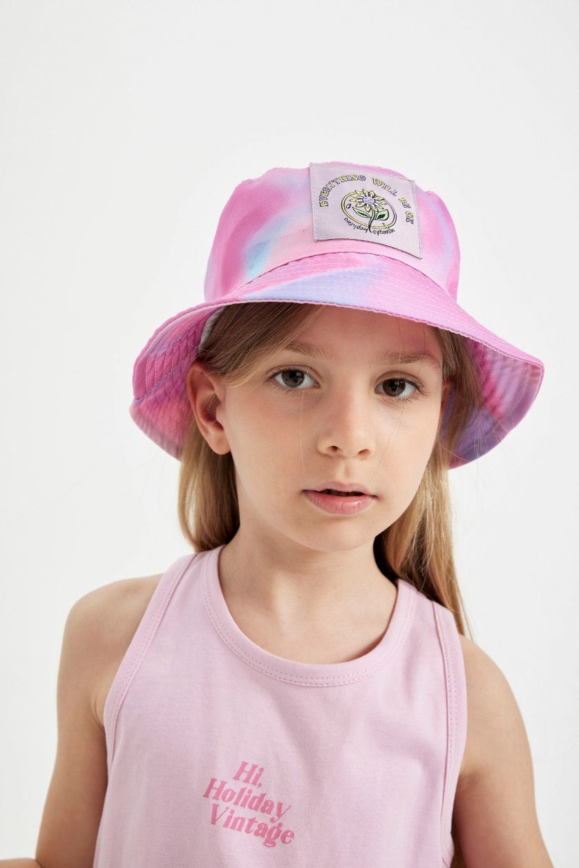 Girls & Teens Pink Girl Embroidered Cotton Bucket Hat