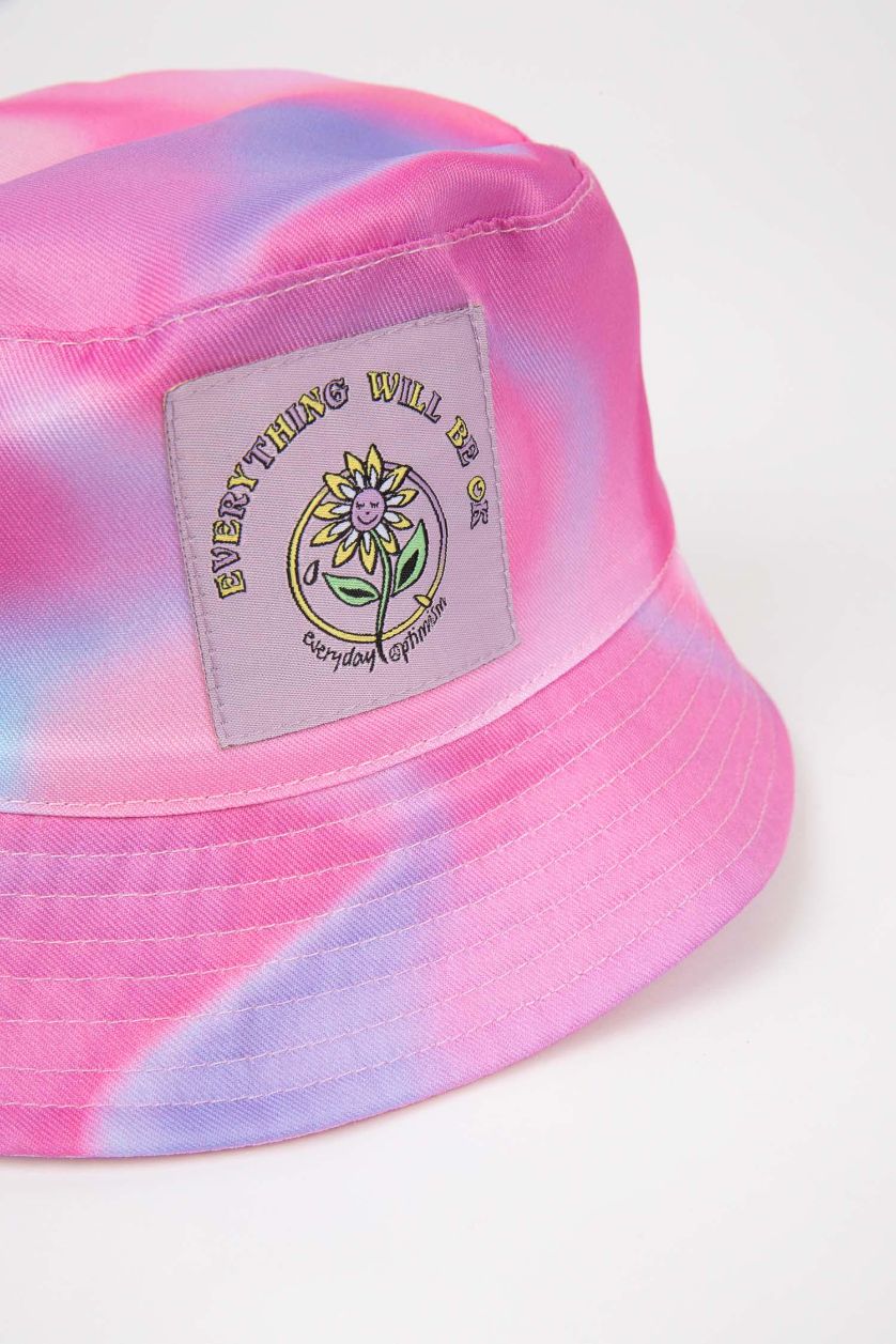 Girls & Teens Pink Girl Embroidered Cotton Bucket Hat