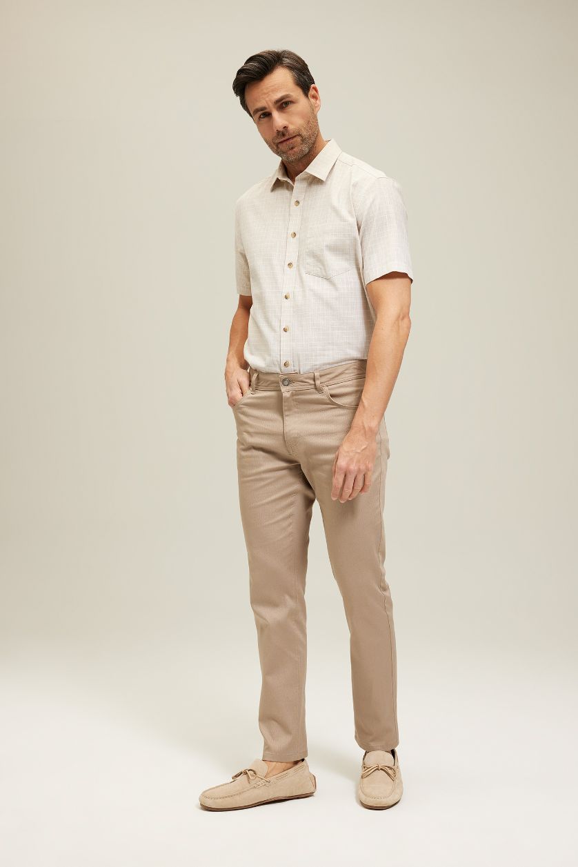 MAN Sand Regular Fit Textured Short Sleeve Cotton Shirt