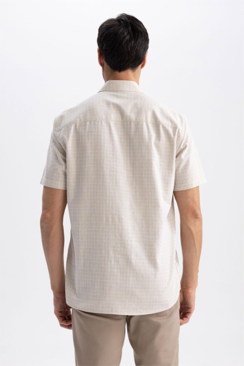 MAN Sand Regular Fit Textured Short Sleeve Cotton Shirt
