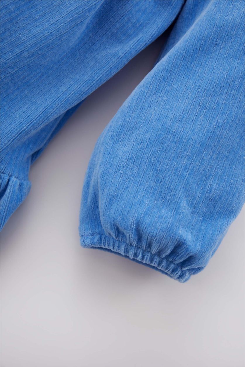 BÉBÉ FILLE Bleu Robe En Tricot Velours Côtelé Col en dentelle Manche Longue