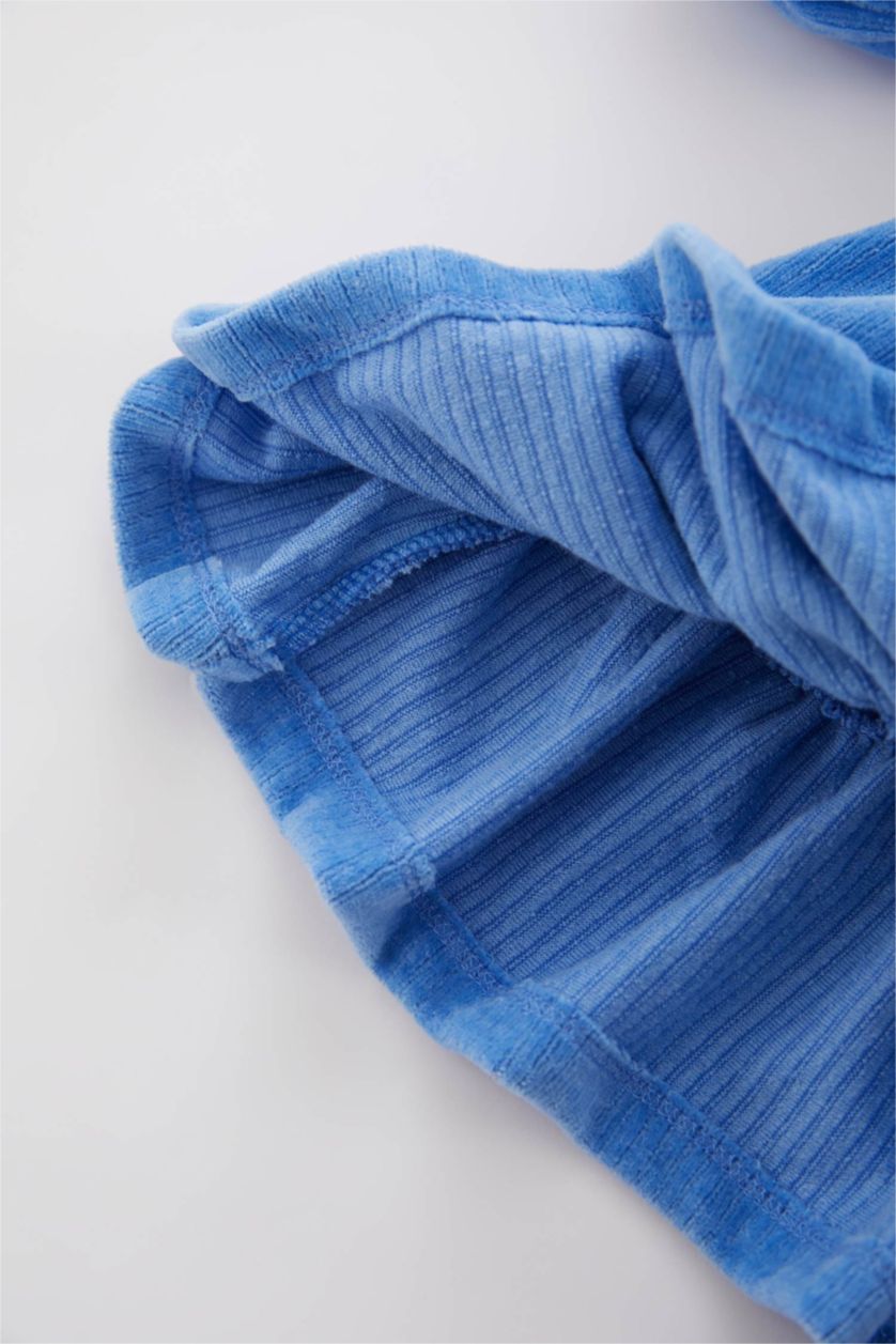 BÉBÉ FILLE Bleu Robe En Tricot Velours Côtelé Col en dentelle Manche Longue