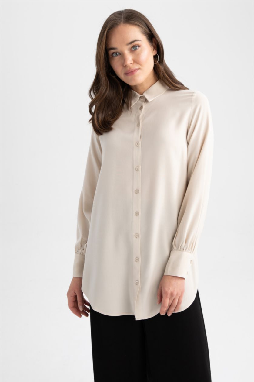WOMAN Light Beige Regular Fit Long Sleeve Shirt Tunic