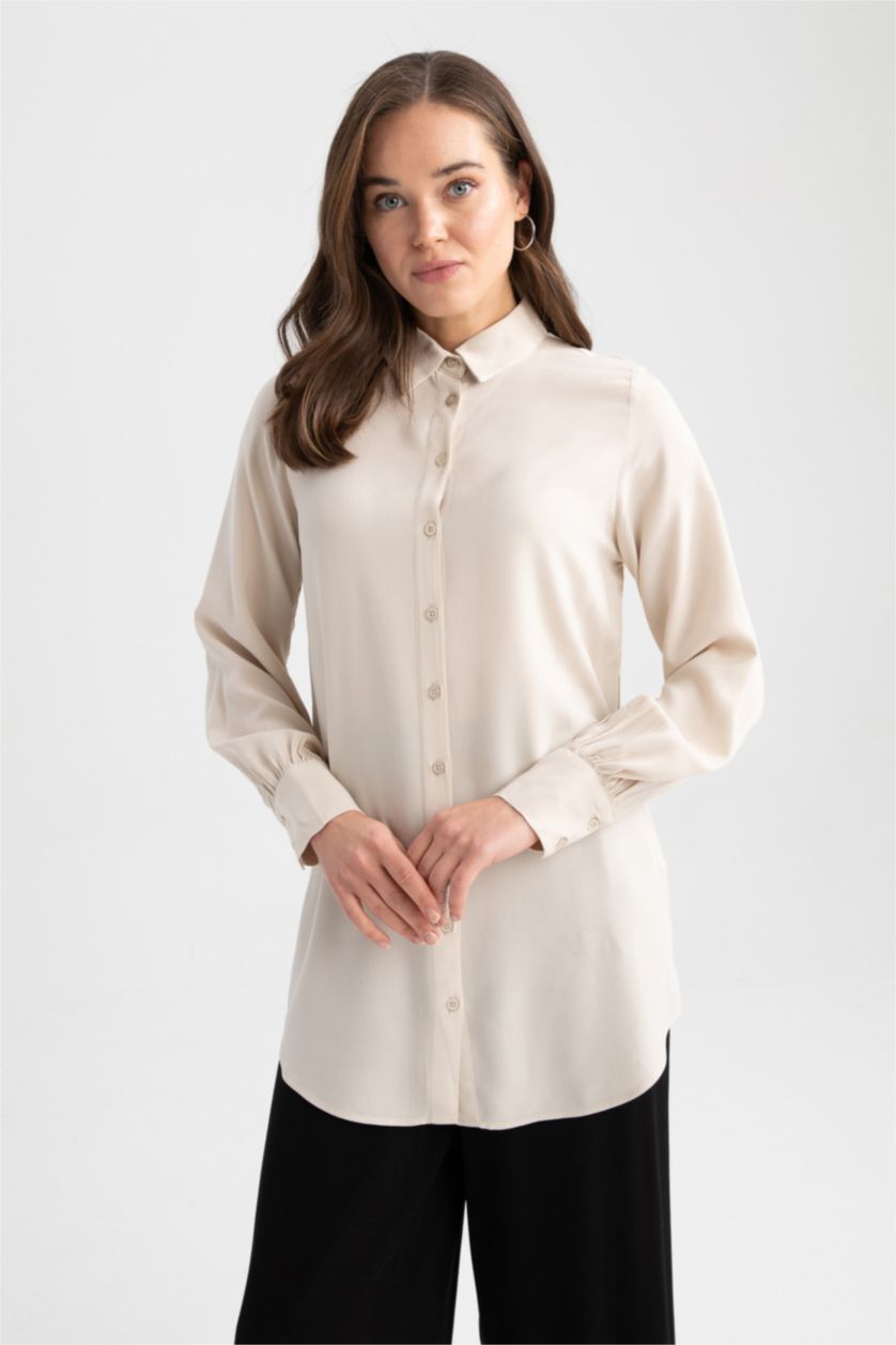 WOMAN Light Beige Regular Fit Long Sleeve Shirt Tunic