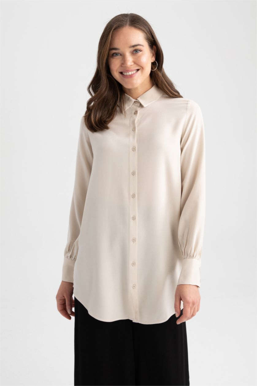 WOMAN Light Beige Regular Fit Long Sleeve Shirt Tunic