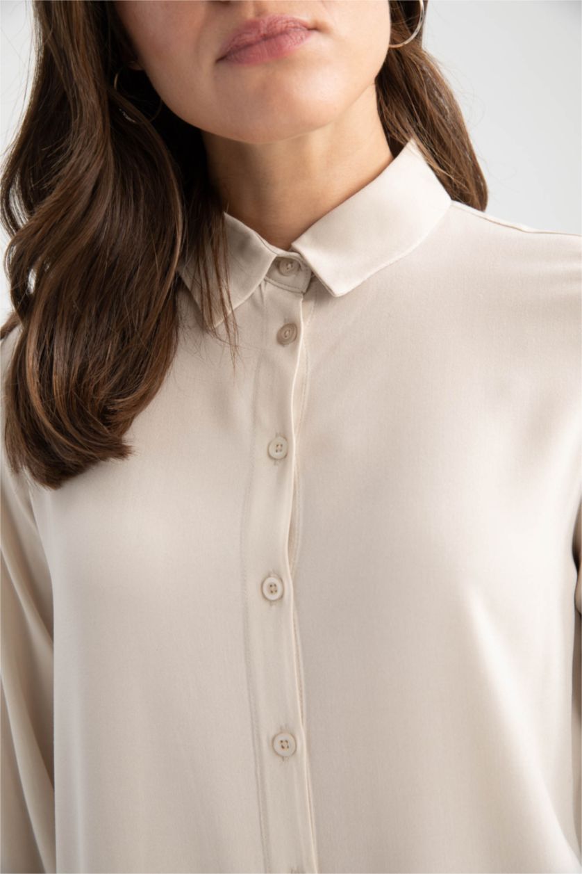 WOMAN Light Beige Regular Fit Long Sleeve Shirt Tunic