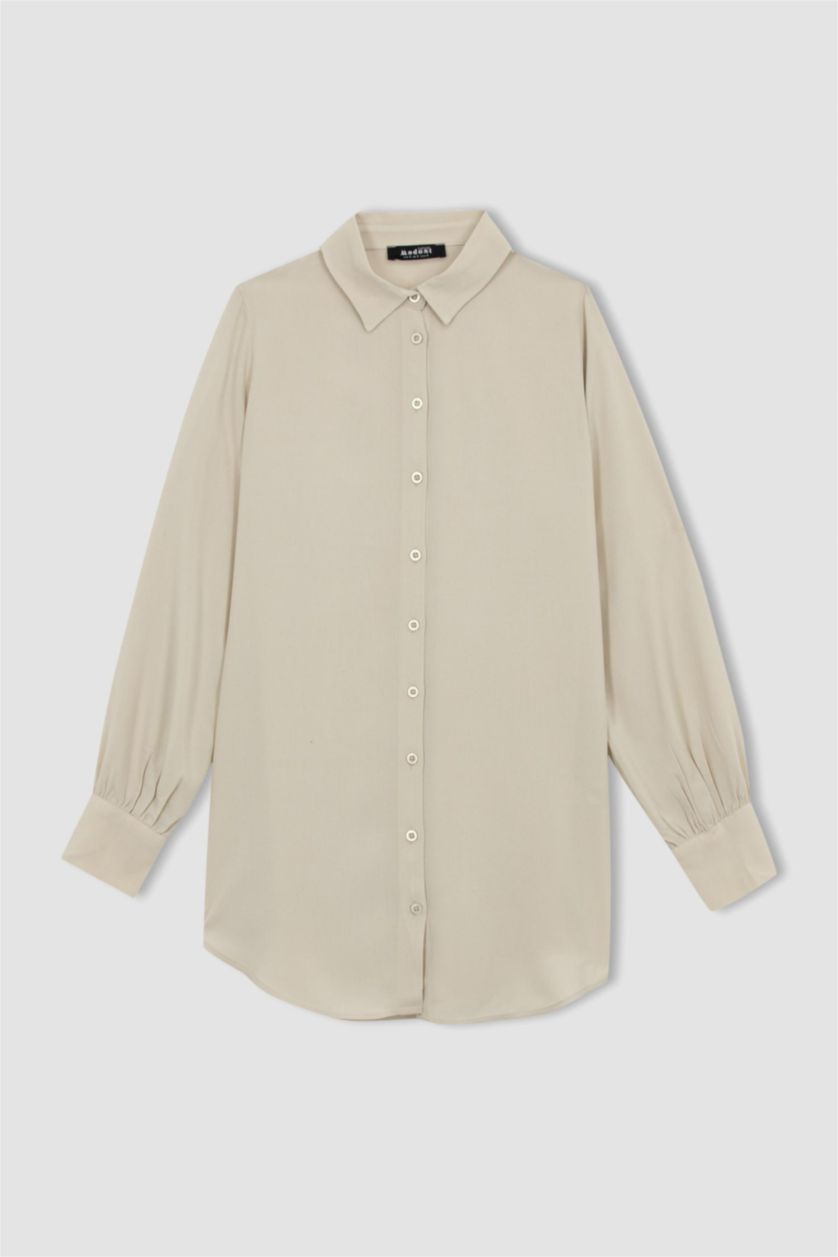 WOMAN Light Beige Regular Fit Long Sleeve Shirt Tunic