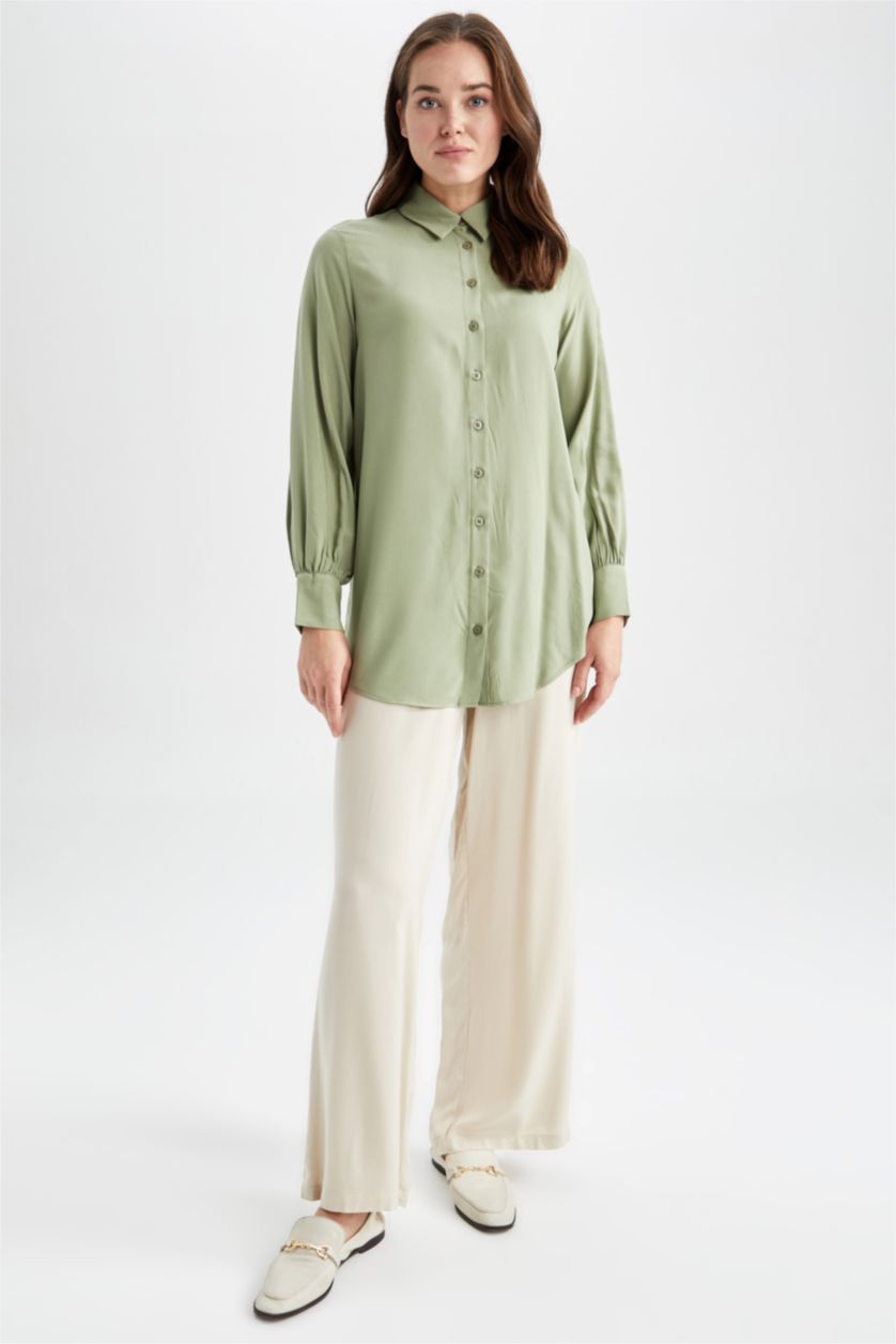 حريمي نعناع تونيك قصة عادية كم طويل برقبة قميص