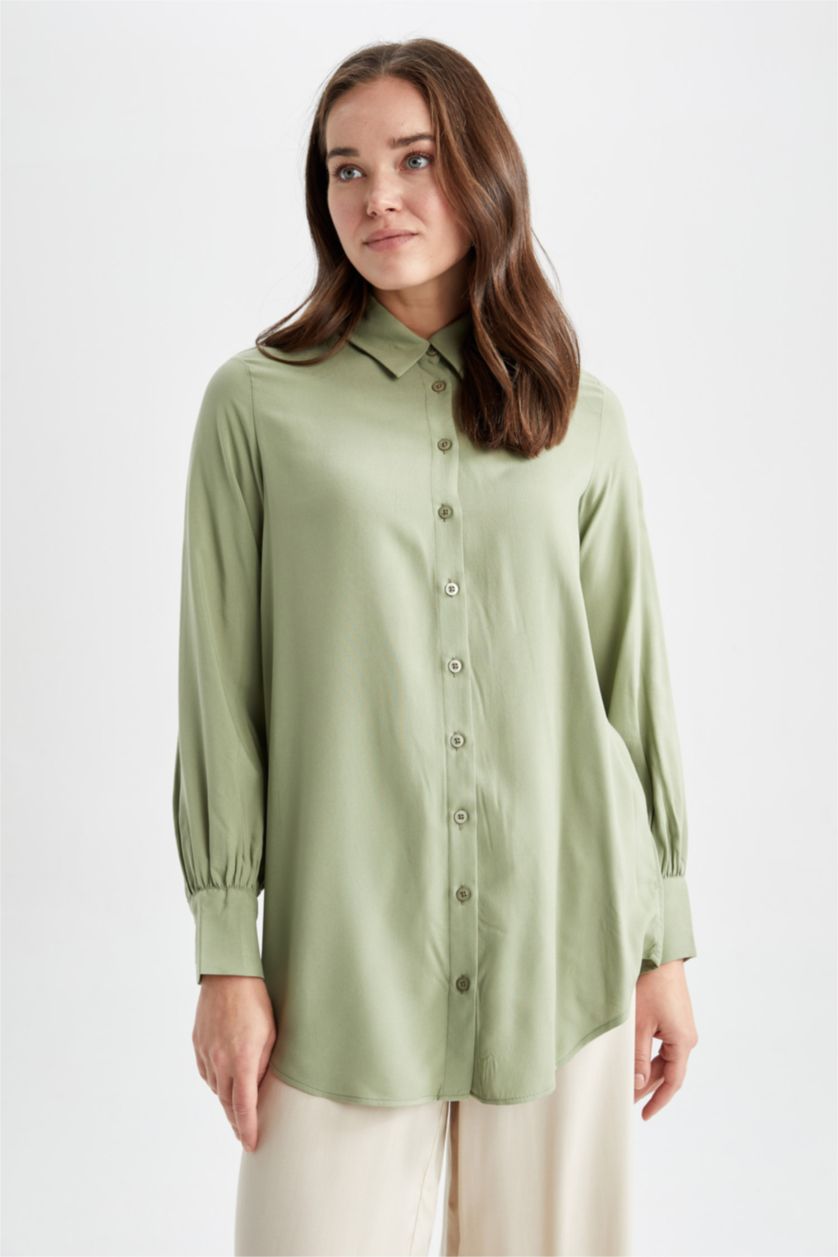 حريمي نعناع تونيك قصة عادية كم طويل برقبة قميص