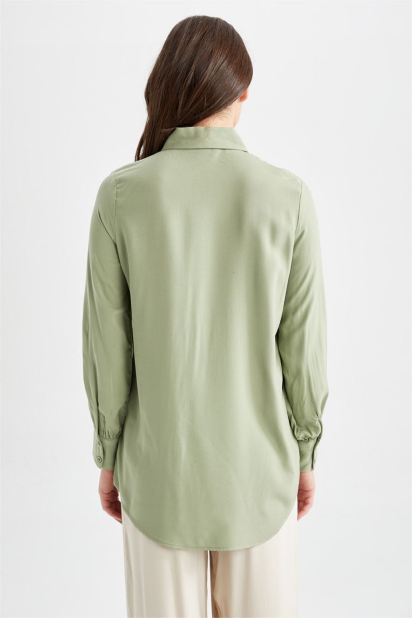 حريمي نعناع تونيك قصة عادية كم طويل برقبة قميص