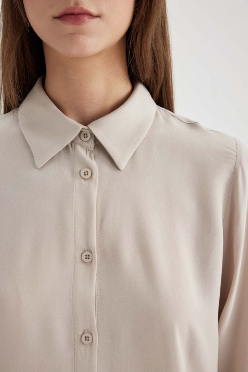 WOMAN Sand Regular Fit Basic Long Sleeve Shirt Tunic