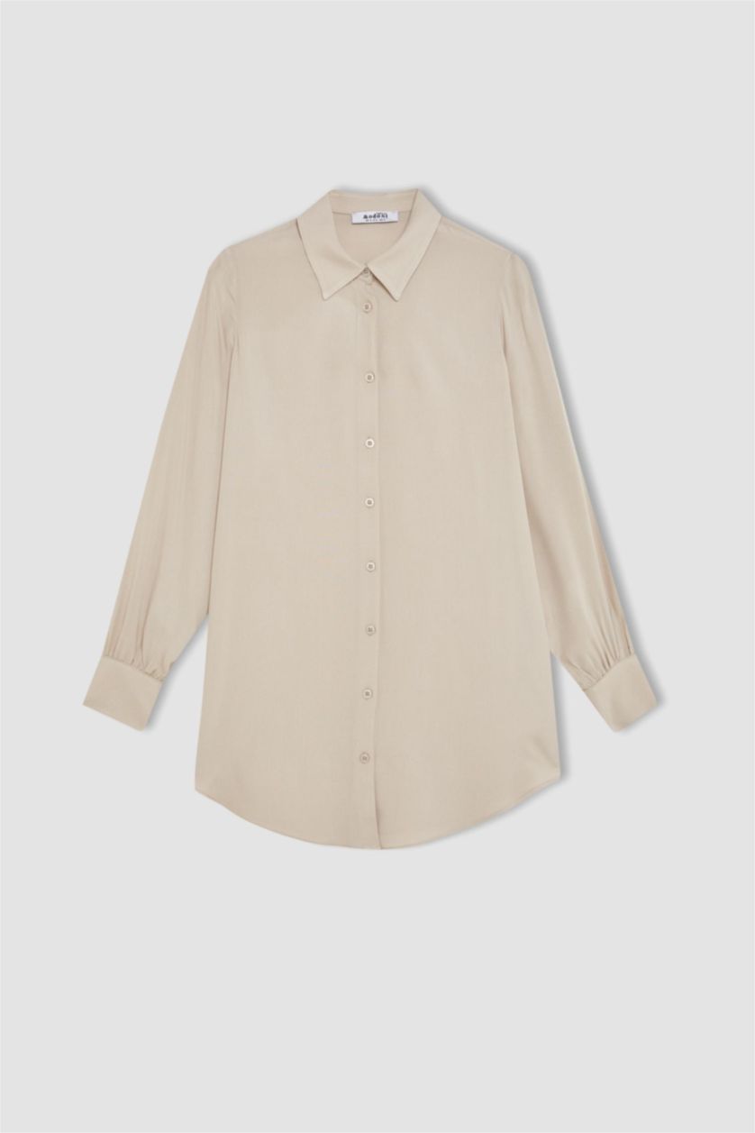 WOMAN Sand Regular Fit Basic Long Sleeve Shirt Tunic