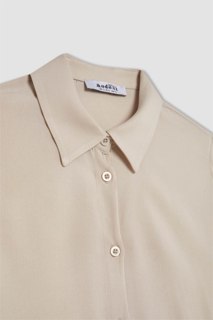 WOMAN Sand Regular Fit Basic Long Sleeve Shirt Tunic