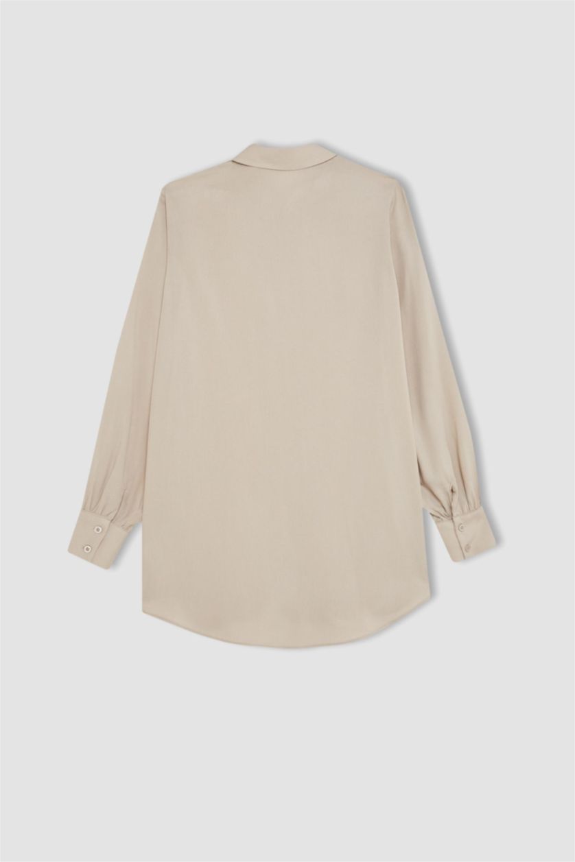 WOMAN Sand Regular Fit Basic Long Sleeve Shirt Tunic