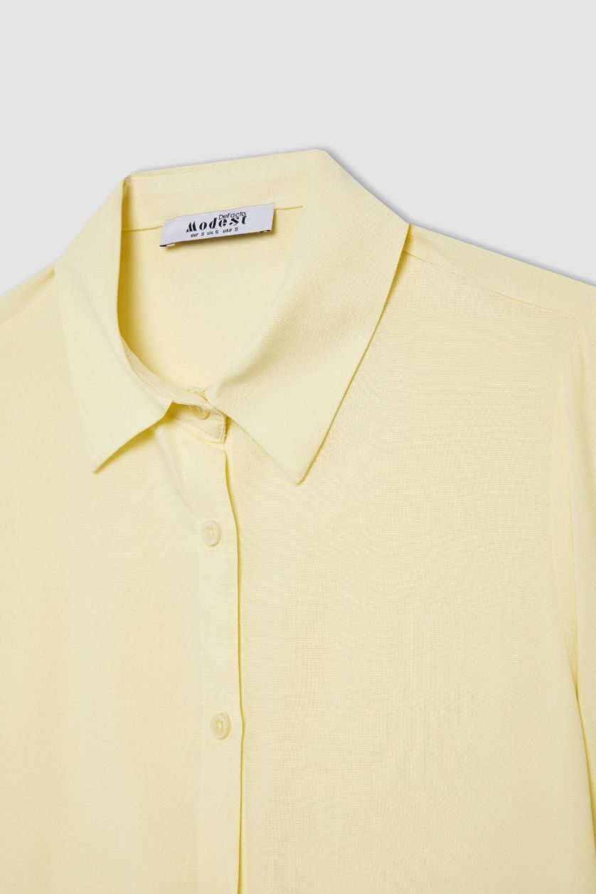 Kadın Ekru Regular Fit Basic Düz Uzun Kollu Tesettür Gömlek Tunik
