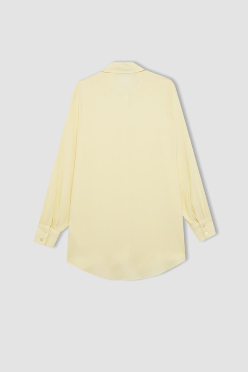 Kadın Ekru Regular Fit Basic Düz Uzun Kollu Tesettür Gömlek Tunik
