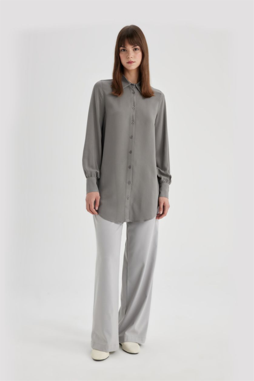 FEMME Gris Tunique Chemise coupe régulière à Manches Longues