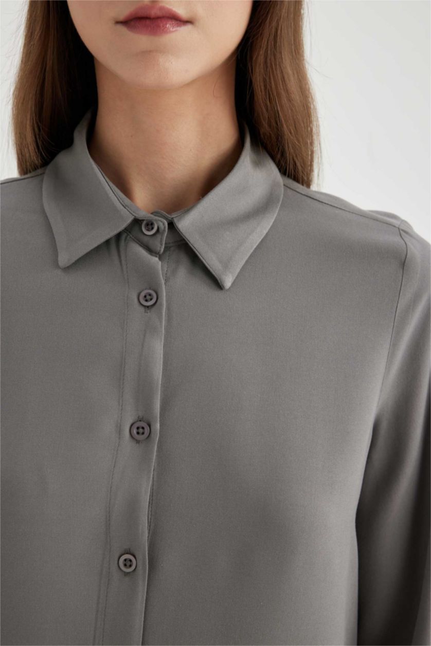 FEMME Gris Tunique Chemise coupe régulière à Manches Longues